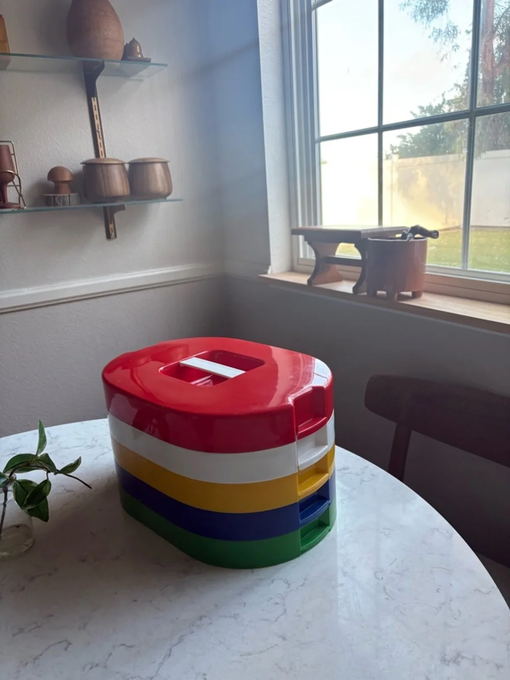 Vintage Colorful Retro Plastic Tray Set - Blue, Yellow, White, Green, Red